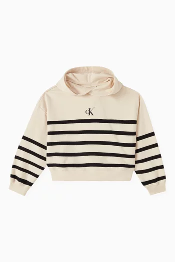 Stripe Boxy Hoodie in Stretch Cotton