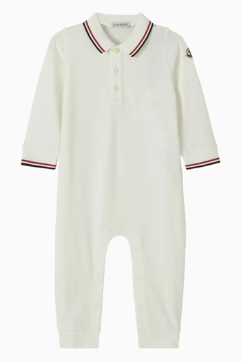 Long-sleeve Polo Romper in Cotton-blend