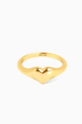 Heart Signet Ring in 18kt Gold-plated Silver