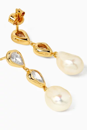 Pearl & Crystal Drop Earrings in 18kt Gold-plated Silver
