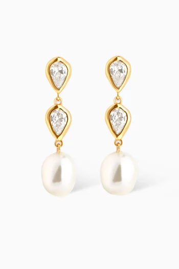 Pearl & Crystal Drop Earrings in 18kt Gold-plated Silver
