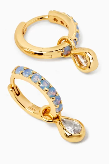 Pear Crystal & Opal Huggie Earrings in 18kt Gold-plated Silver