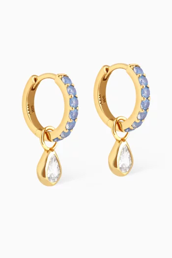 Pear Crystal & Opal Huggie Earrings in 18kt Gold-plated Silver