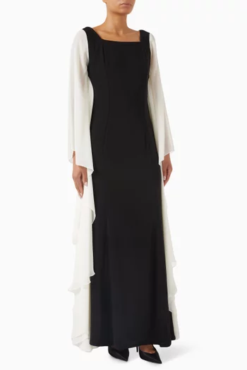 Frill Sleeve Dress in Organza & Crepe