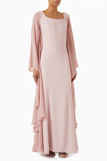 Frill Sleeve Dress in Organza & Crepe