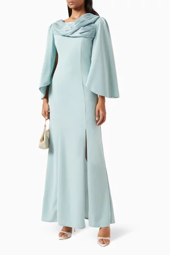 Draped Maxi Dress in Knit Crepe & Organza