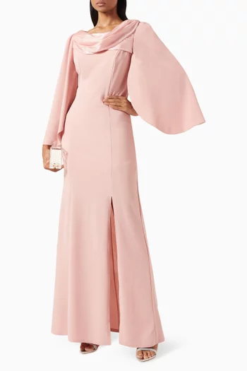 Draped Maxi Dress in Knit Crepe & Organza