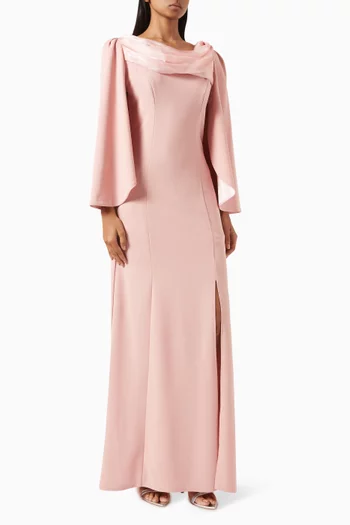 Draped Maxi Dress in Knit Crepe & Organza