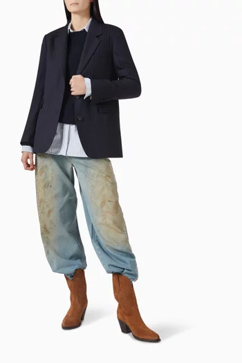 جاكيت بنقشة مخططة صوف وقطن