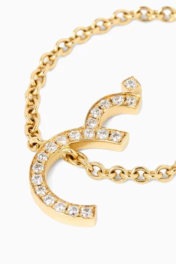 Arabic Letter Initial "Ghein" Adjustable Chain Ring in 18kt Yellow Gold