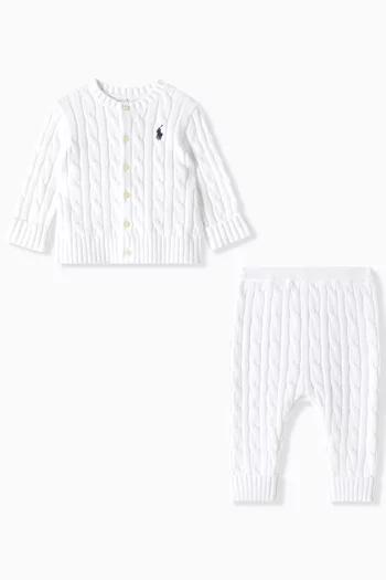Logo Cardigan & Pants Set in Cotton Knit