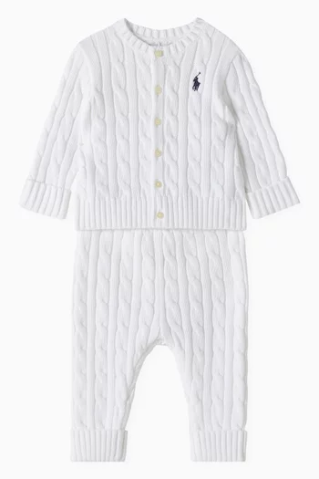 Logo Cardigan & Pants Set in Cotton Knit