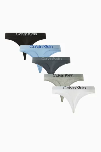 Logo Thong in Cotton, Set of 5