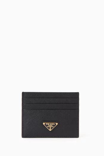 Triangle Logo Card Holder in Saffiano Leather