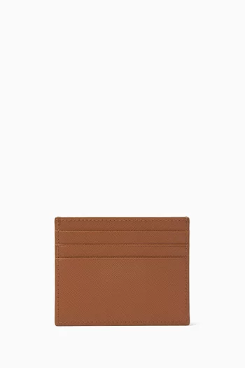 Triangle Logo Card Holder in Saffiano Leather
