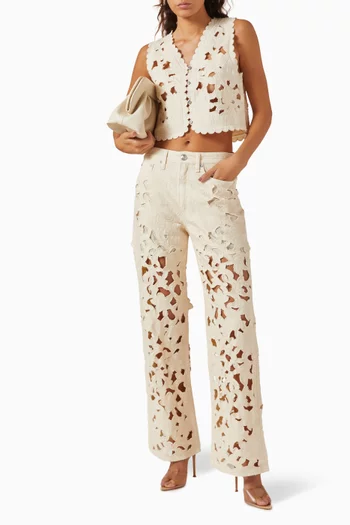 Logan Floral Cut-out Jeans in Denim