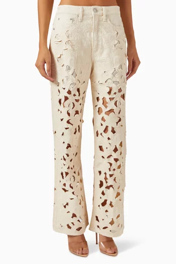 Logan Floral Cut-out Jeans in Denim