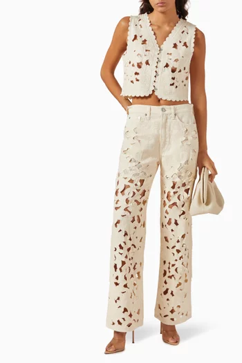 Coralie Floral Cut-out Vest in Denim