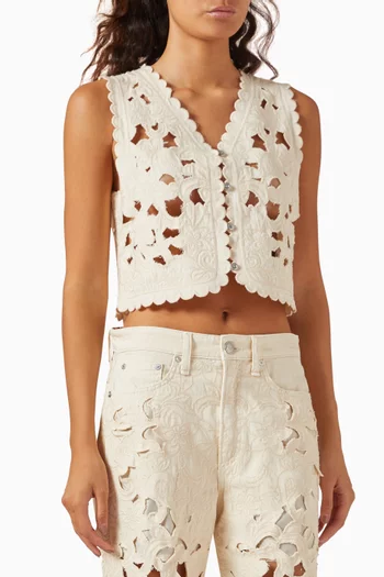 Coralie Floral Cut-out Vest in Denim