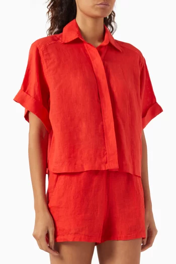 Buttoned Cropped Shirt in Linen