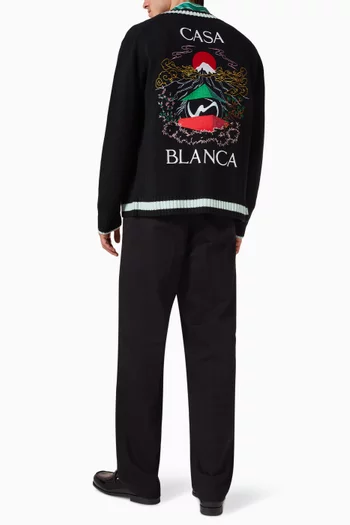 كارديغان مطرز بطبعة جبل وشعار الماركة منسوج