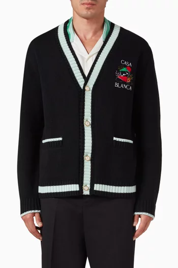 كارديغان مطرز بطبعة جبل وشعار الماركة منسوج