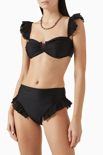 قطعة بيكيني سفلية بأشرطة كشكش ونقشة زهور كلاسيكية