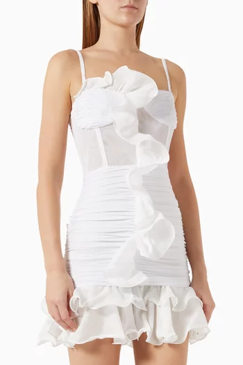 Ruffled Mini Dress in Silk-plisse