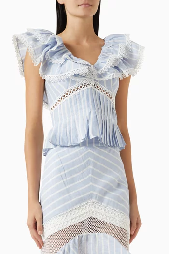 Marine Peplum Top in Linen-blend