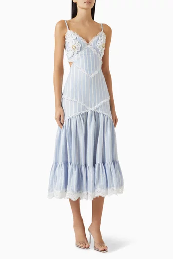 Marine Cut-out Midi Dress in Linen-blend