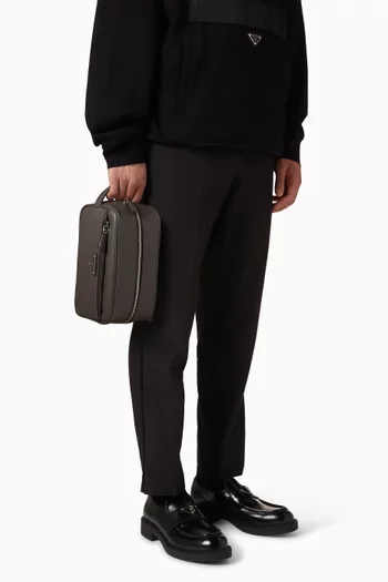 Triangle Logo Travel Pouch in Saffiano Leather