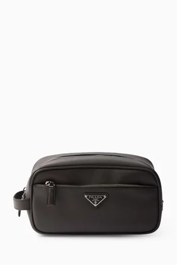 Triangle Logo Travel Pouch in Saffiano Leather