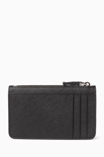 Enamelled Logo Card Holder in Saffiano Leather