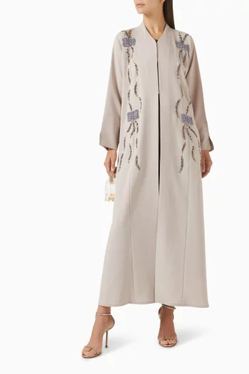 Bead Embellished Abaya in Mixed-linen