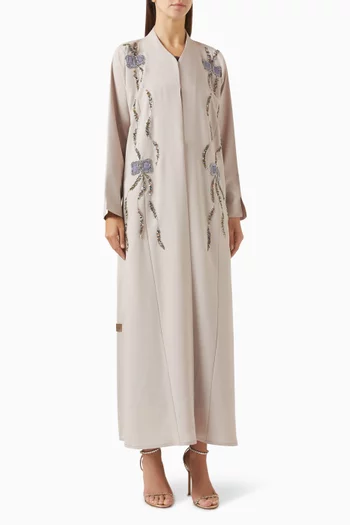 Bead Embellished Abaya in Mixed-linen