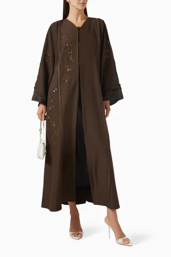 Thread Embroidered Abaya in Crepe & Cotton