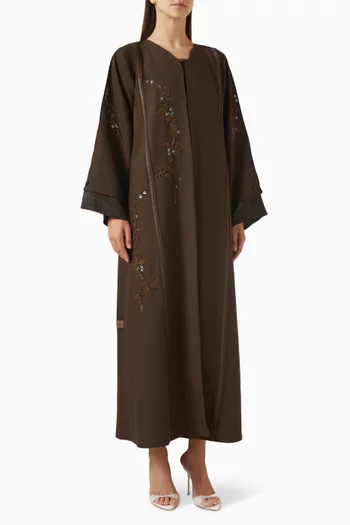 Thread Embroidered Abaya in Crepe & Cotton