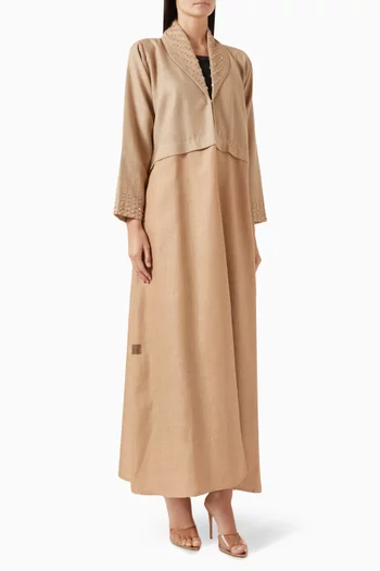 Bead-embellished Abaya in Linen