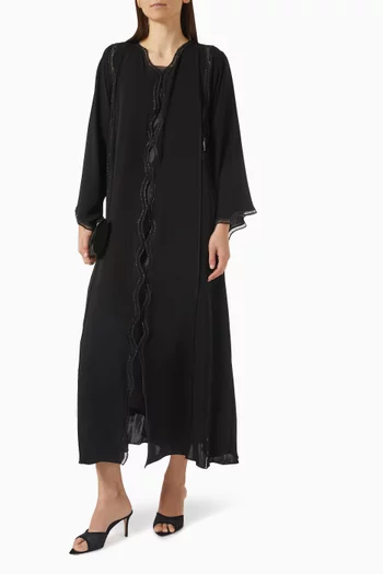Embellished-lace Trim Abaya in Nada