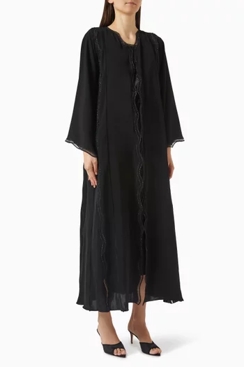 Embellished-lace Trim Abaya in Nada