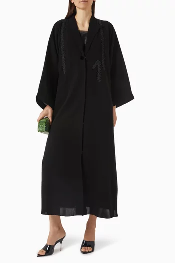 Bead-embellished Abaya in Crepe