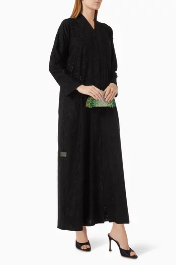Bead Embellished Abaya in Jacquard