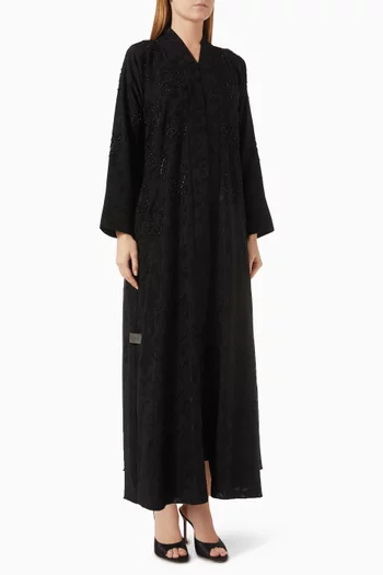 Bead Embellished Abaya in Jacquard