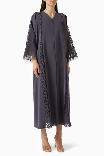 Lace-trim Abaya in Nada
