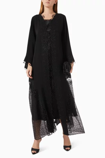 عباية بتطريزات دانتيل قماش ندى