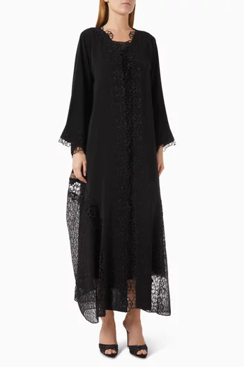 عباية بتطريزات دانتيل قماش ندى