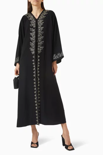 Thread-embroidered Abaya in Crepe