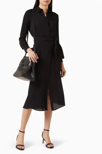 فستان متوسط الطول بنمط قميص وحزام فيسكوز