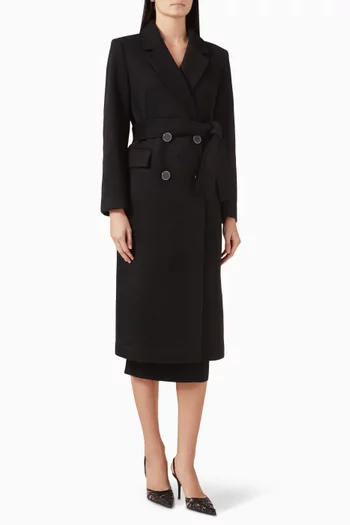 معطف بحزام مزيج صوف