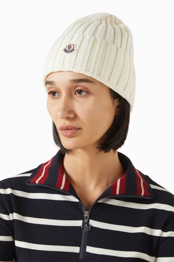 Logo Patch Beanie Hat in Wool
